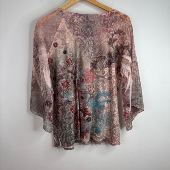 Vintage 90s Fairy Top Asymmetric Bell Sleeve Beaded Pink Retro Angel Chicos L - Picture 3 of 9